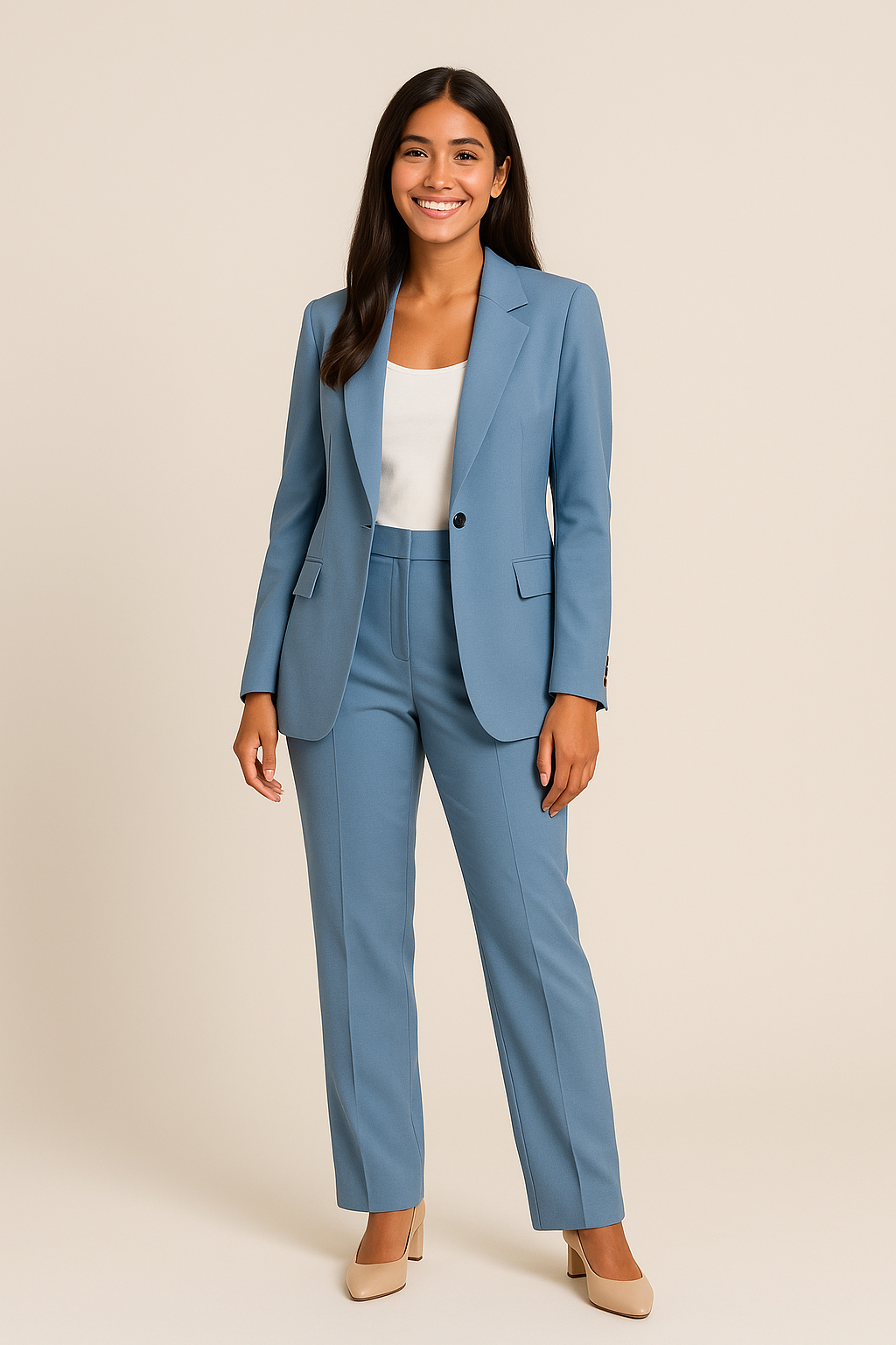 Moderner Damen Hosenanzug, Zweiteiler mit schickem Blazer & passender Hose. Für einen eleganten Auftritt im Büro.