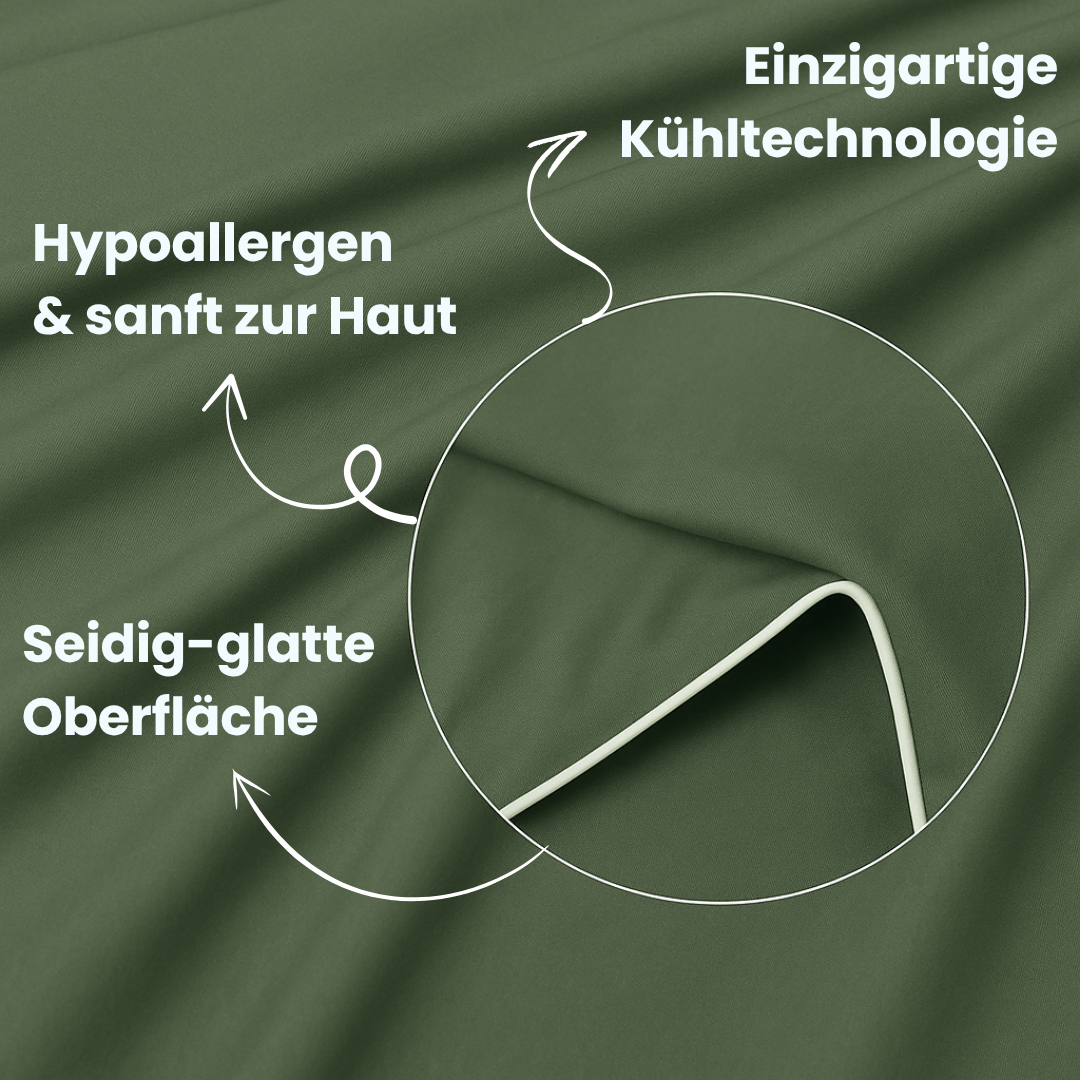 Stylische Eisseide-Bettwäsche, kühlend und atmungsaktiv, für eine Oase der Ruhe im Schlafzimmer.