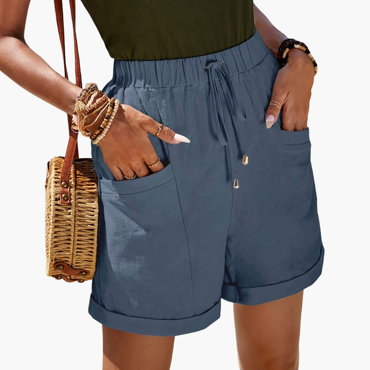 Ultra-bequeme Damen Sommer Shorts mit hoher Taille, Kordelzug & geräumigen Taschen. Ideal für heiße Tage.