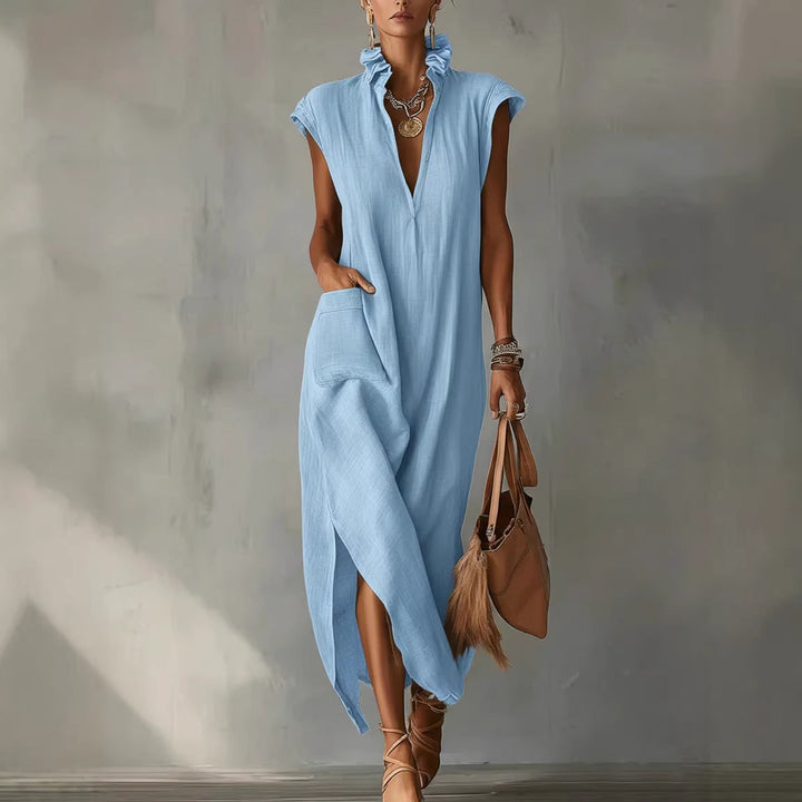 Elegantes Damen Midi Hemdkleid, ärmellos, für einen schicken Casual-Look. Perfekt für Reise & Alltag.
