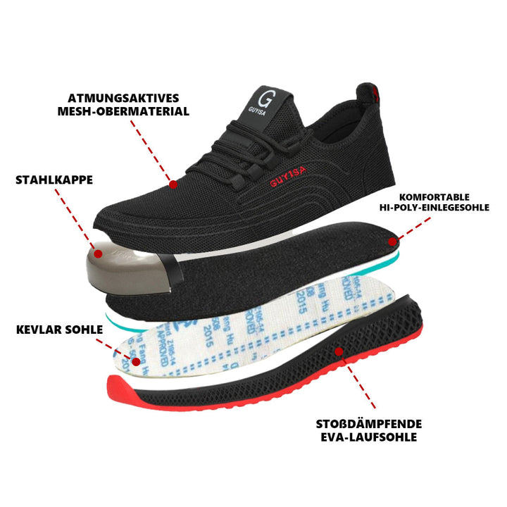 Leichte, durchtrittsichere Arbeitsschuhe für Herren in Schwarz, Seitenansicht zeigt ergonomisches Design.