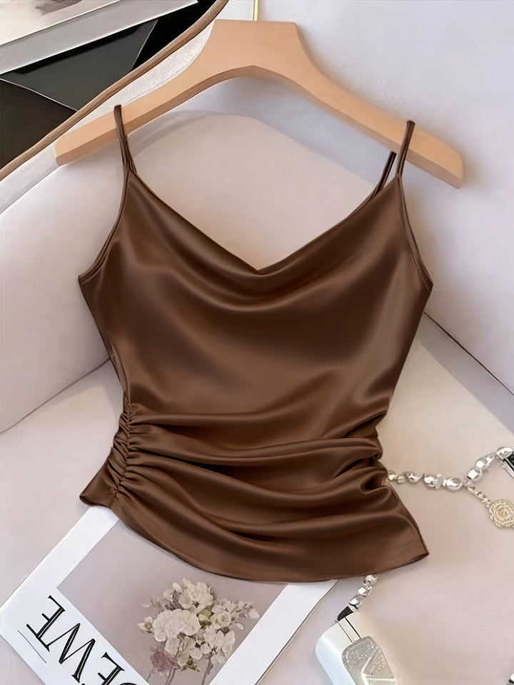 Stylisches Party-Oberteil für Damen. Edles Camisole mit Wasserfallausschnitt & schmalen Trägern.