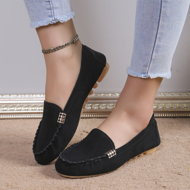 Vielseitige Damen Mokassins: Graue Bequemschuhe mit rutschfester Sohle, ideal für Büro und Freizeit.