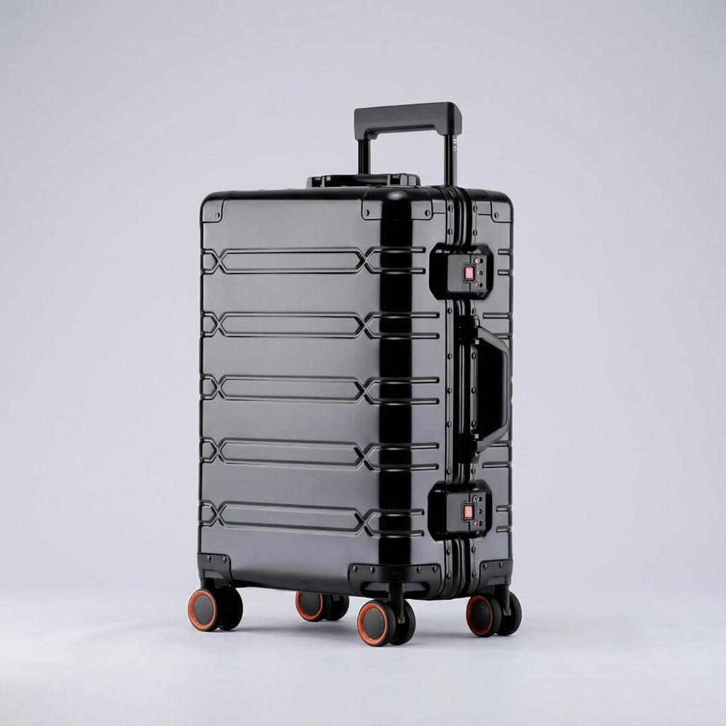 Robuster 360° Spinner Rollkoffer mit Schwenkrollen, ideal für Urlaub und Geschäftsreisen.