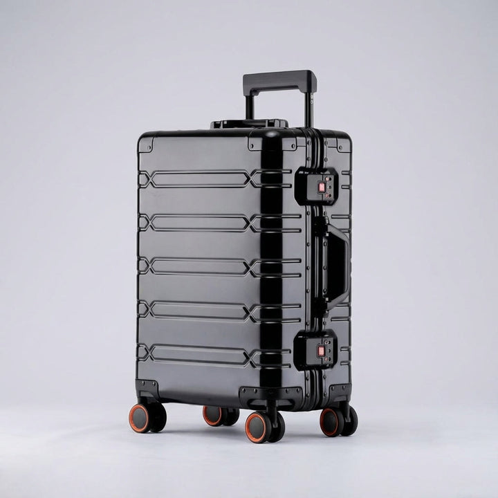 Robuster 360° Spinner Rollkoffer mit Schwenkrollen, ideal für Urlaub und Geschäftsreisen.