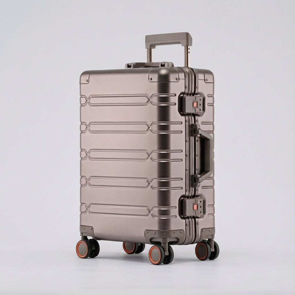 Leichter und robuster Reisekoffer mit 360° Spinner-Rädern für maximale Mobilität am Flughafen.