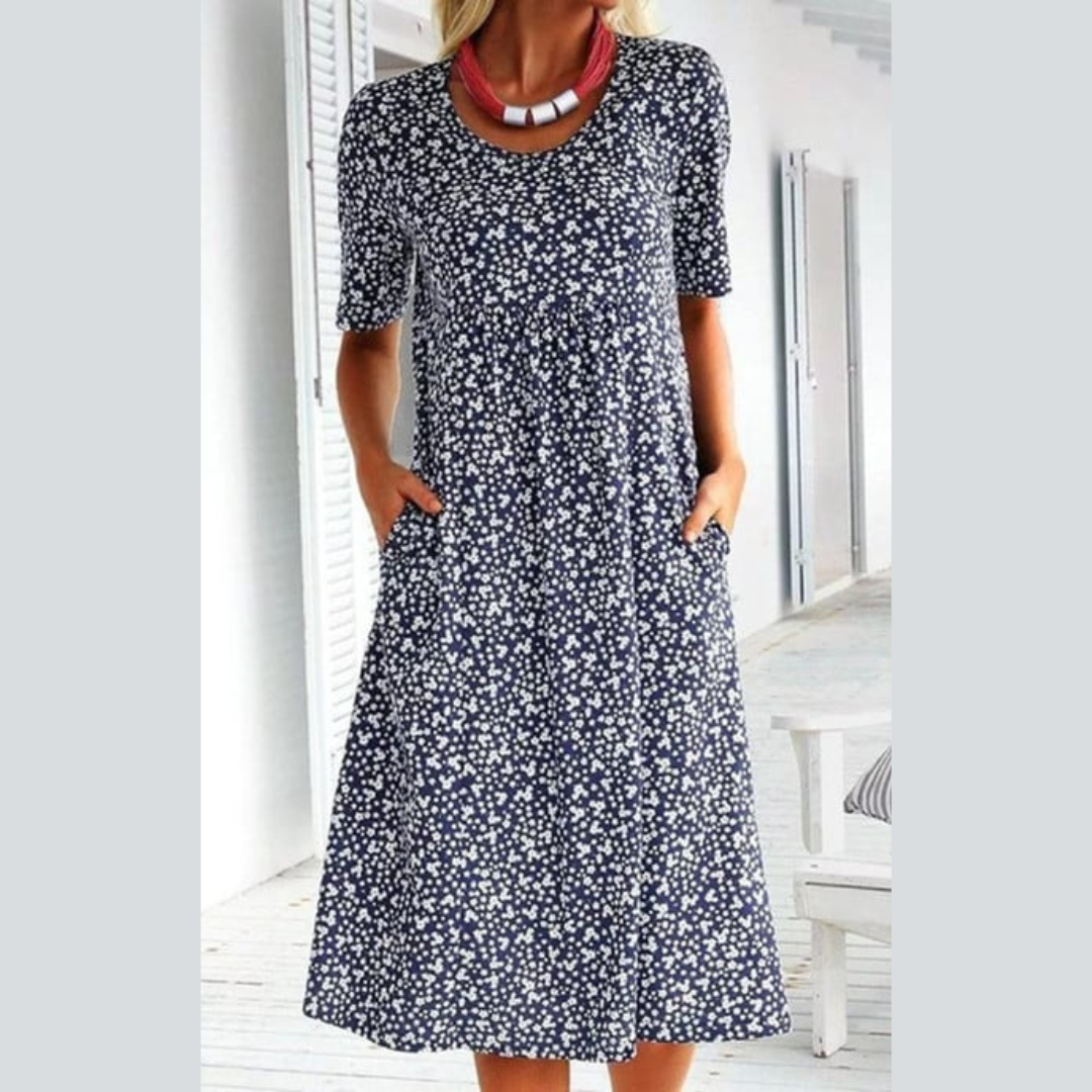 Elegantes Damen Sonnentanz Midikleid mit floralem Muster für Frühling & Sommer, vielseitiges Blumenkleid für jede Frau.