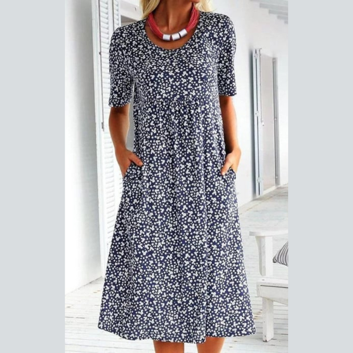 Elegantes Damen Sonnentanz Midikleid mit floralem Muster für Frühling & Sommer, vielseitiges Blumenkleid für jede Frau.