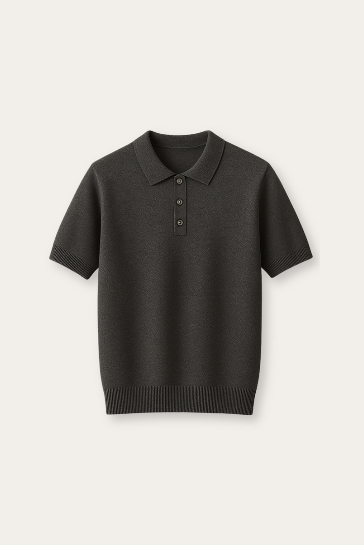 Stilvolles, maßgeschneidertes Taren Herren Polo aus Kaschmir-Merinowolle in Dunkelgrau, ideal für klassische Outfits.