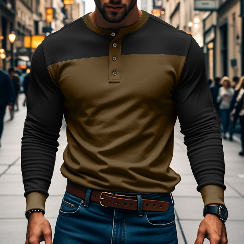 Herren Langarm Henley Shirt im Color-Block Design mit Knopfleiste, bequem & stilvoll für Freizeitmode.