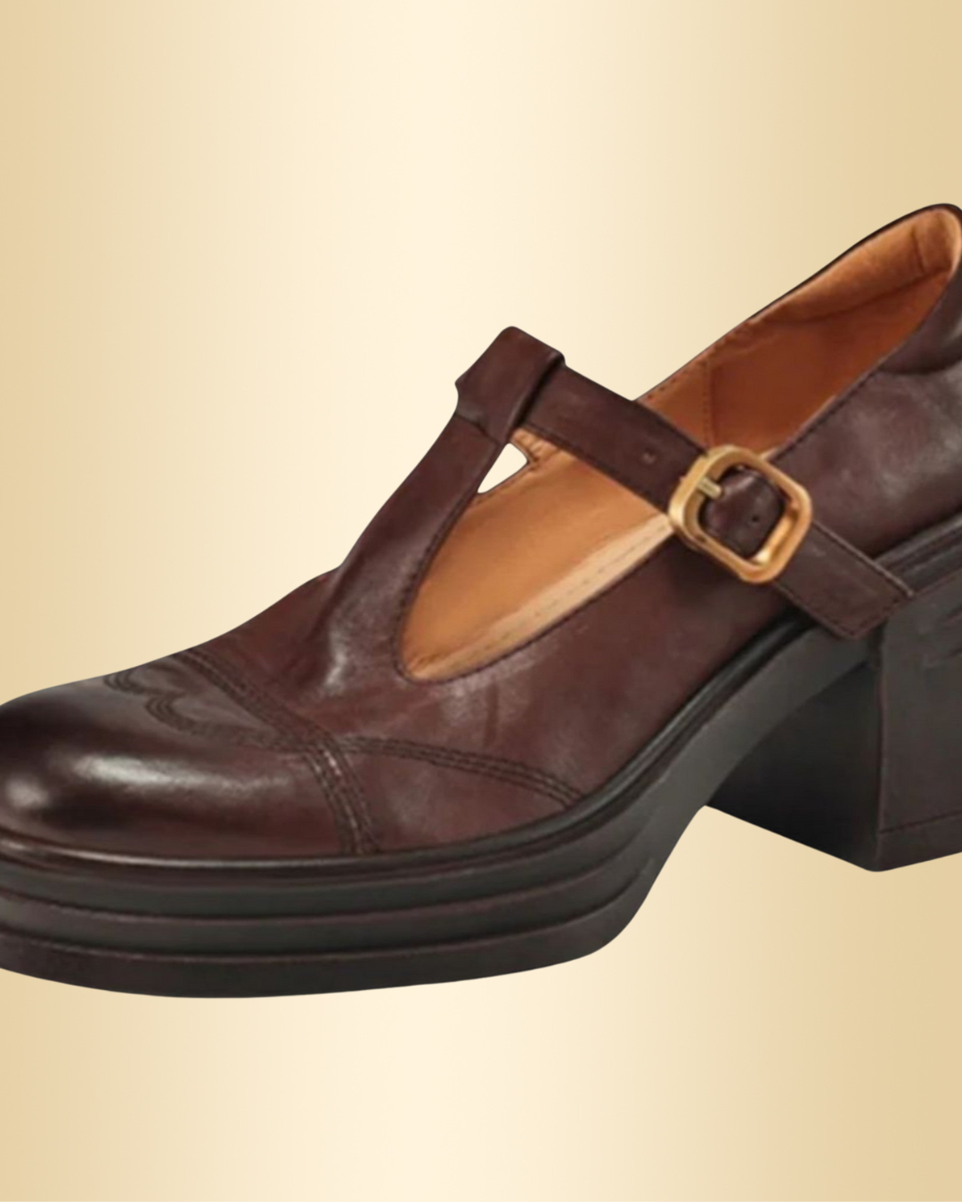 Braune Damen Mary Jane T-Riemen Schuhe, bequem, flexibel, klassisch und elegant für Alltag & Business.