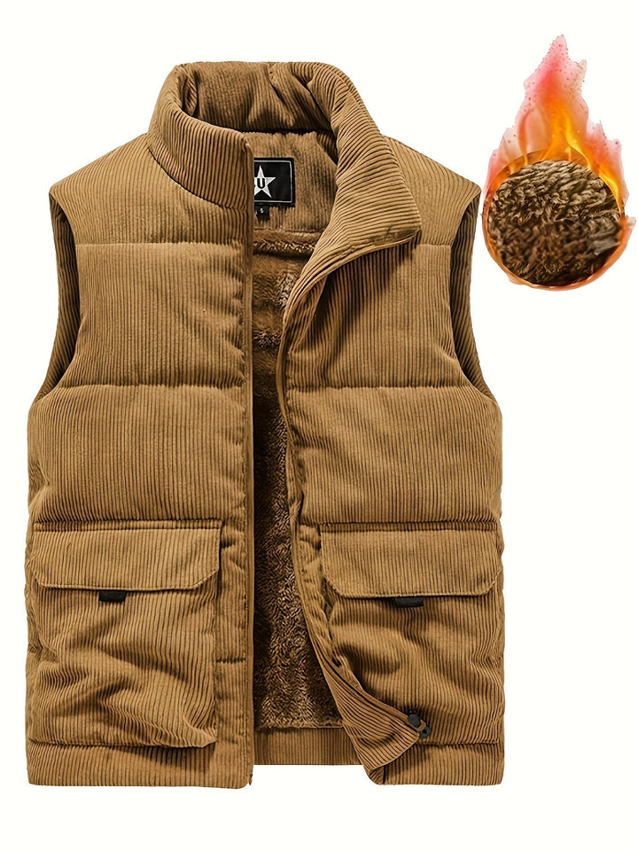 Herren Cord Steppweste, gefüttert, winddicht & robust. Perfekt für Herbst- & Wintermode und Outdoor.