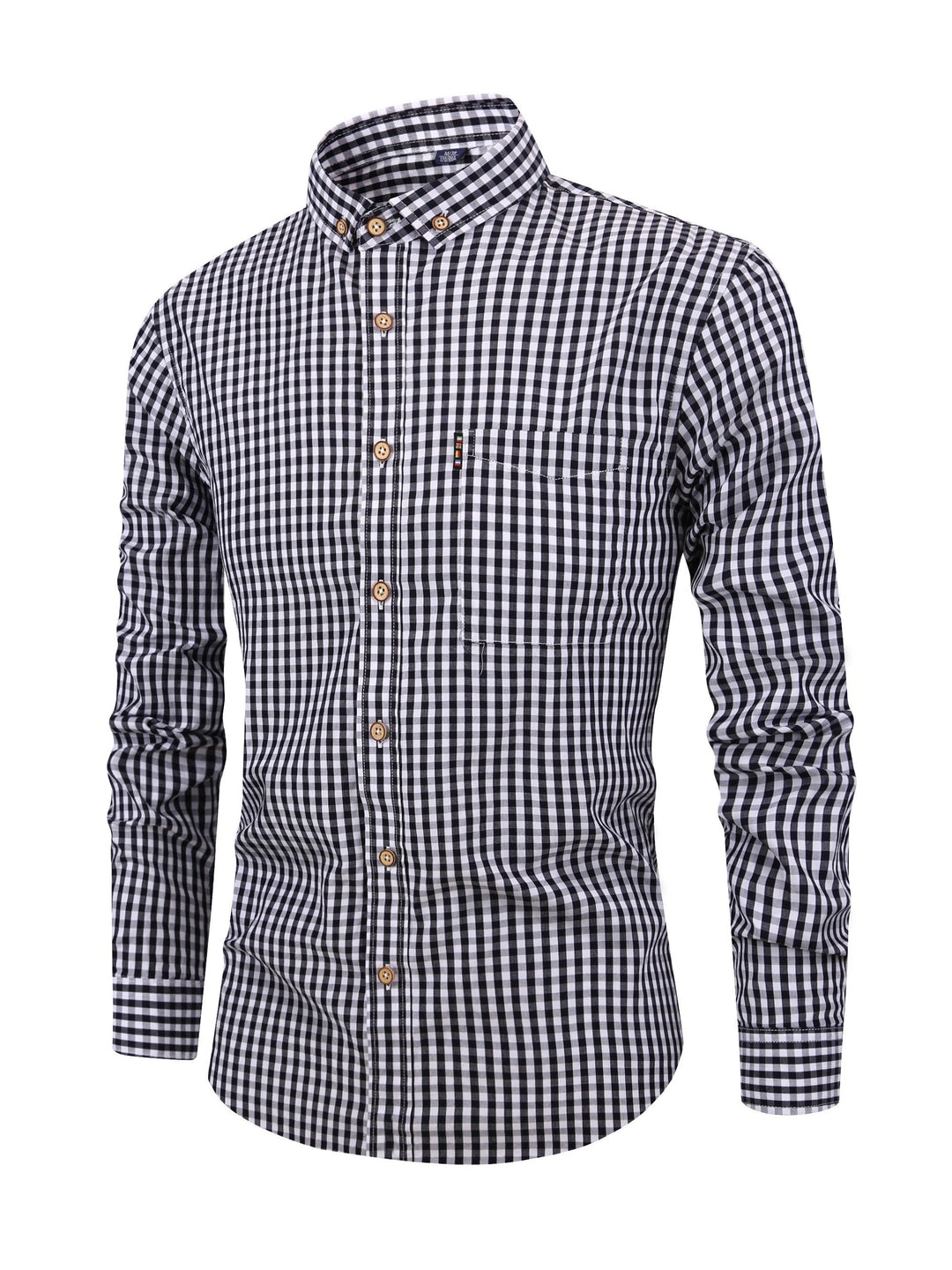 Nahaufnahme: Textur des Herren Karohemdes, weicher Stoff, Langarm, Regular Fit.