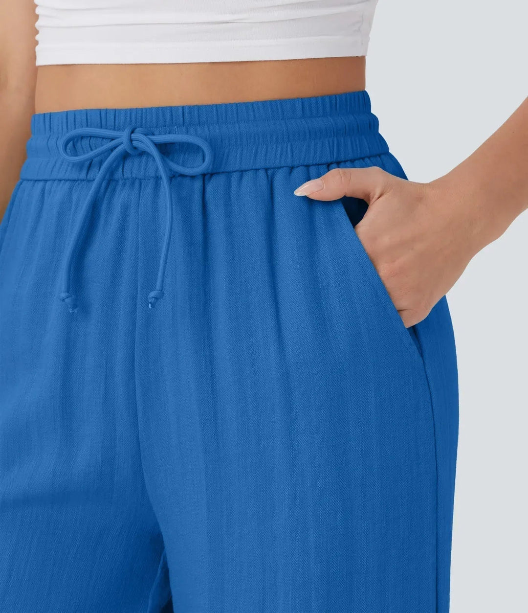 Bequeme Damenhose weites Bein, Kordelzug. Elegante Sommerhose für Urlaub. Freizeithose Stilvoll.