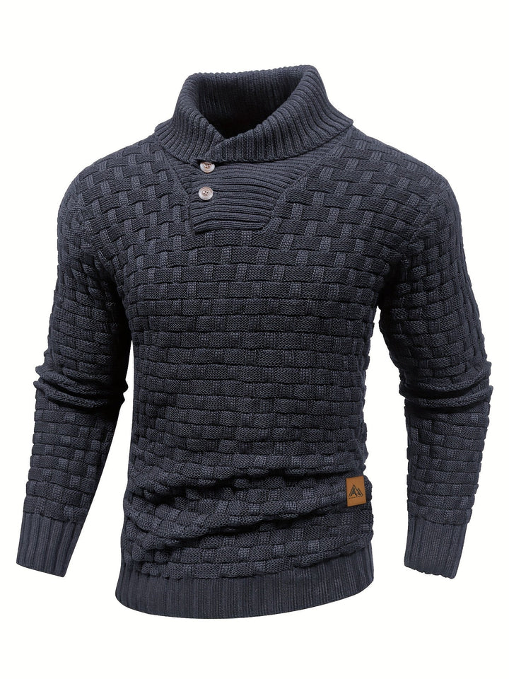 Gemütlicher Herren Pullover mit Waffelstruktur und Schalkragen, perfekt für den Winter.