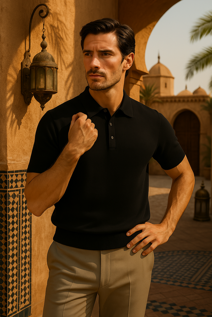 Dunkelgraues Herren Polohemd Taren aus edler Kaschmir-Merinowolle für elegante Business- und Freizeit-Looks.
