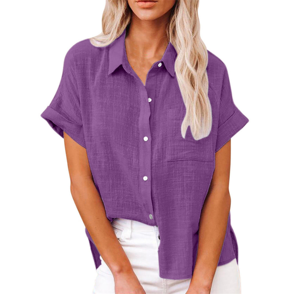 Schicke Damen Kurzarm Sommerbluse mit Knopfleiste, perfekt als luftiges Oberteil für Urlaub und Freizeit.