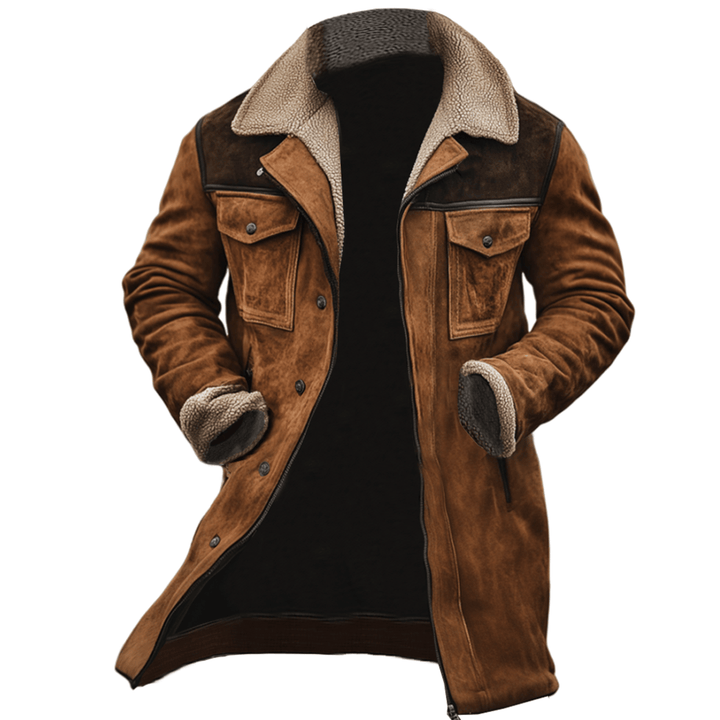 Eleganter Herren Wintermantel mit Knopfleiste & Kontrastkragen. Warme Winterjacke für stilvolle Männer Mode.