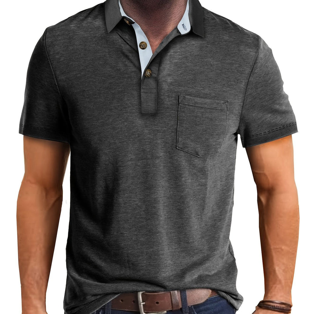 Modernes Herren Poloshirt in Grün. Komfortables Kurzarm-Shirt mit Brusttasche für Freizeit & entspannte Tage.