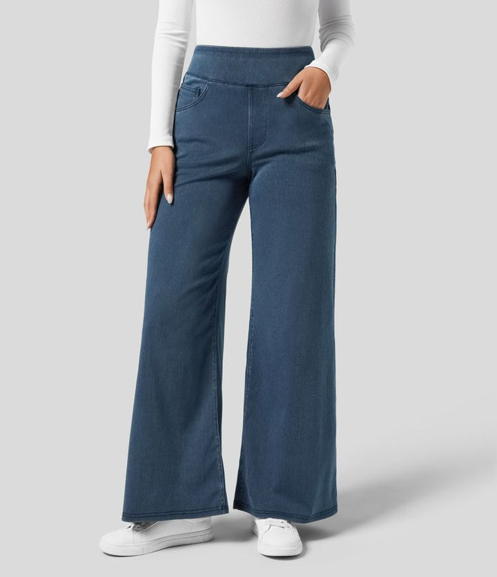 Weiche Damen Stretch Jeans, High-Waist, hellblau, bietet maximalen Komfort und Bewegungsfreiheit.