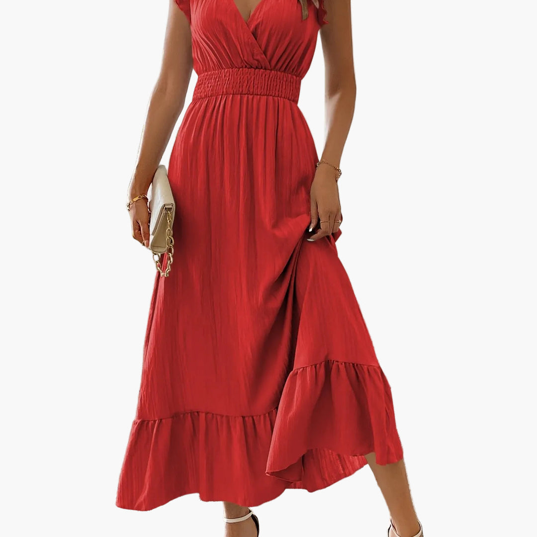 Festliches Sommer-Maxikleid für Damen: Elegant, mit Volantärmeln und schmeichelndem Schnitt.