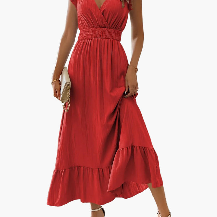 Festliches Sommer-Maxikleid für Damen: Elegant, mit Volantärmeln und schmeichelndem Schnitt.