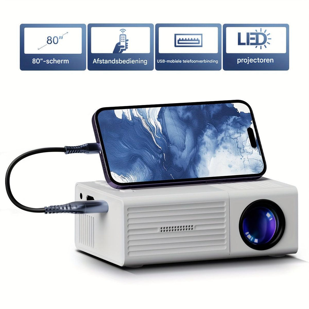 Kompakter LumoBeam Mini-LED-Projektor mit 3000 Lumen Helligkeit, ideal für portables Heimkino.
