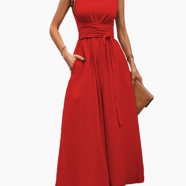 Stylisher Damen Jumpsuit, ärmellos, mit Gürtel und weitem Bein – perfekt für Frühling & Sommer.