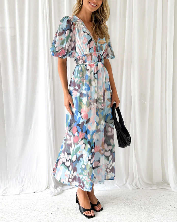 Damen Blumenkleid mit ansprechendem floralem Muster; ein elegantes Freizeitkleid für Frühling, Sommer & Parties.