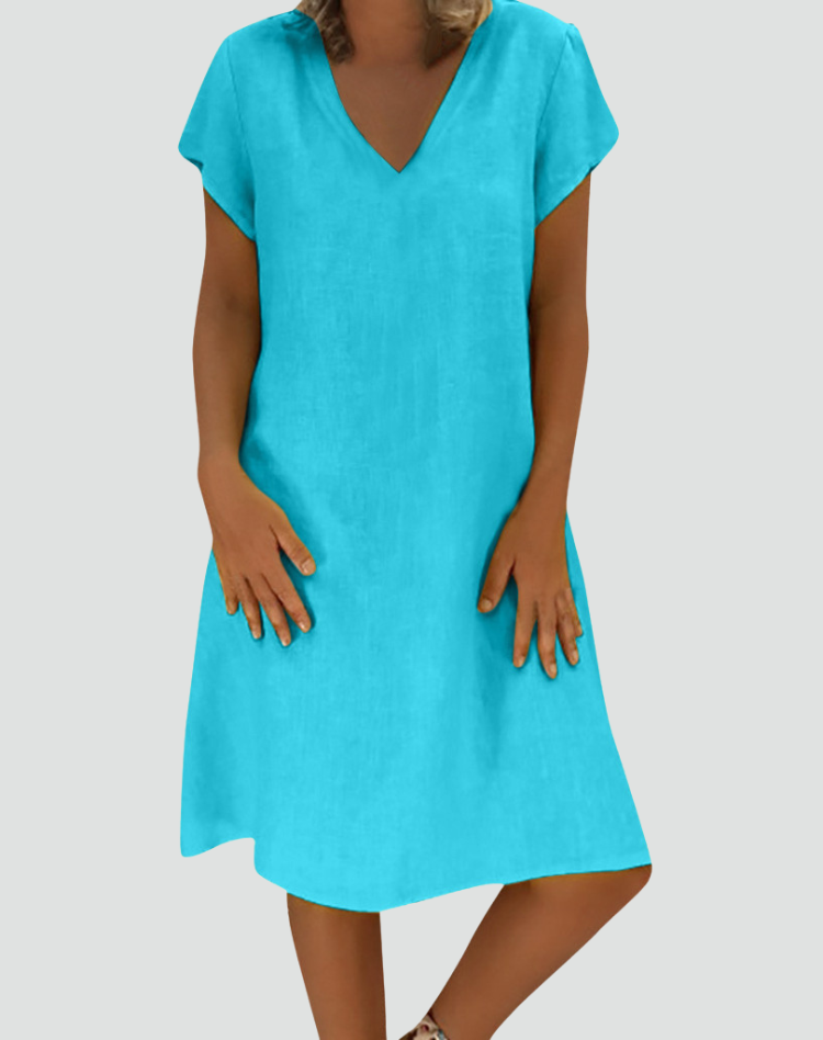 Schickes V-Ausschnitt Festkleid für Damen, ideal als Hochzeitsgast- oder Freizeitkleid.
