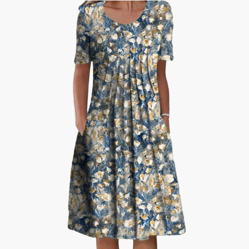 Leichtes Damen Blumenkleid, ideal als sommerliches Freizeitkleid. Komfortables A-Linien-Design mit floralem Print.