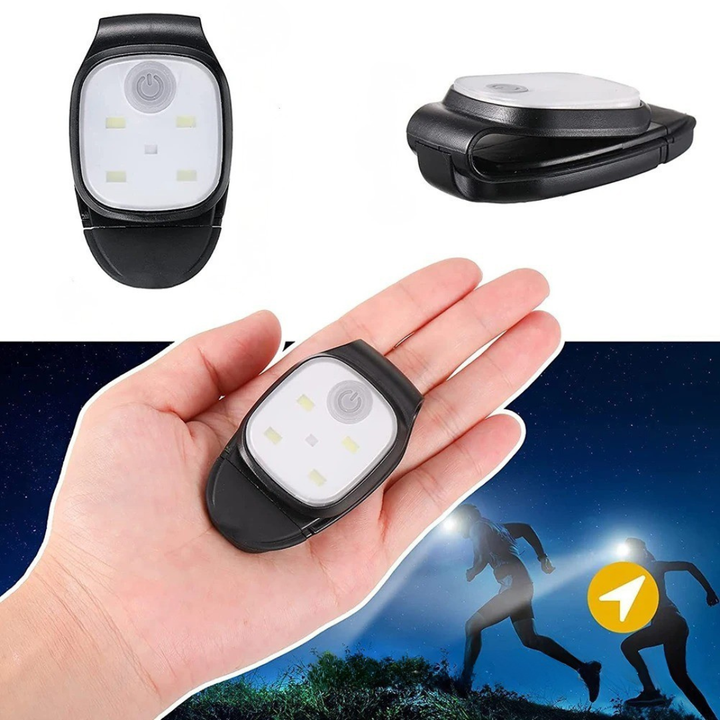 Vielseitige LED-Clip-Leuchte für Outdoor-Sport. USB-aufladbares Sicherheitslicht sorgt für Sichtbarkeit im Dunkeln.