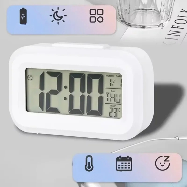 LED-Uhr mit Digitalanzeige, Wecker & Temperatur. Ideal als tragbare Tischuhr für jedes Zimmer. Batteriebetrieben.