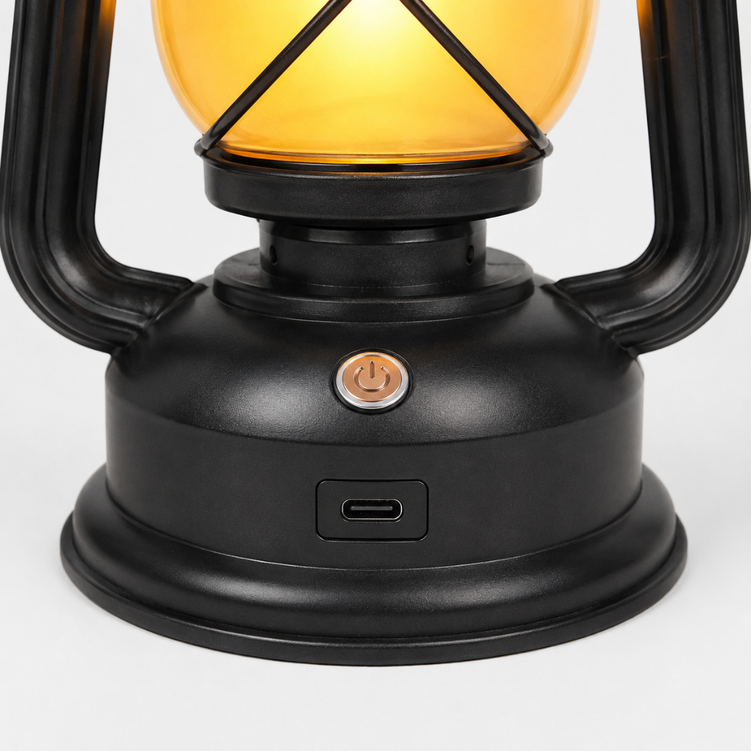 Ambientebeleuchtung: LED-Laterne mit Flammeneffekt, Vintage-Optik. Wiederaufladbar & kabellos für Outdoor.