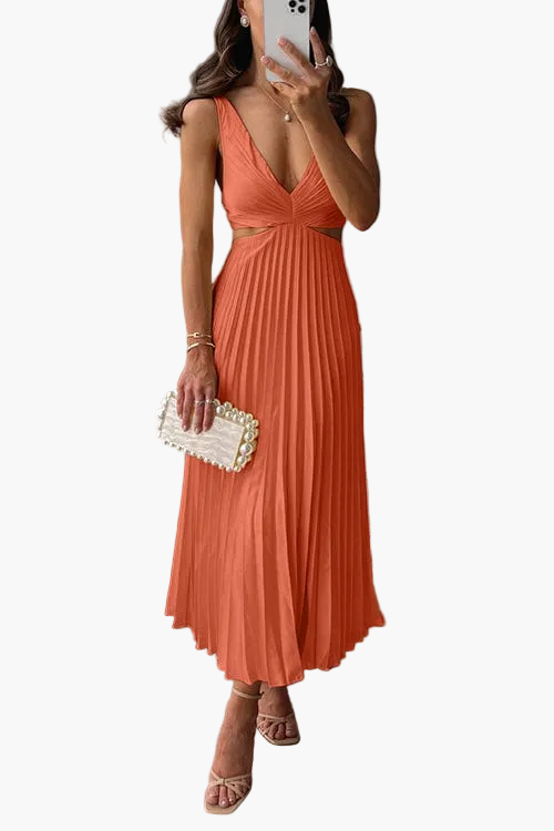 Fließendes plissiertes Damen Midikleid mit Faltenrock, elegant und bequem für festliche Anlässe & Partys.