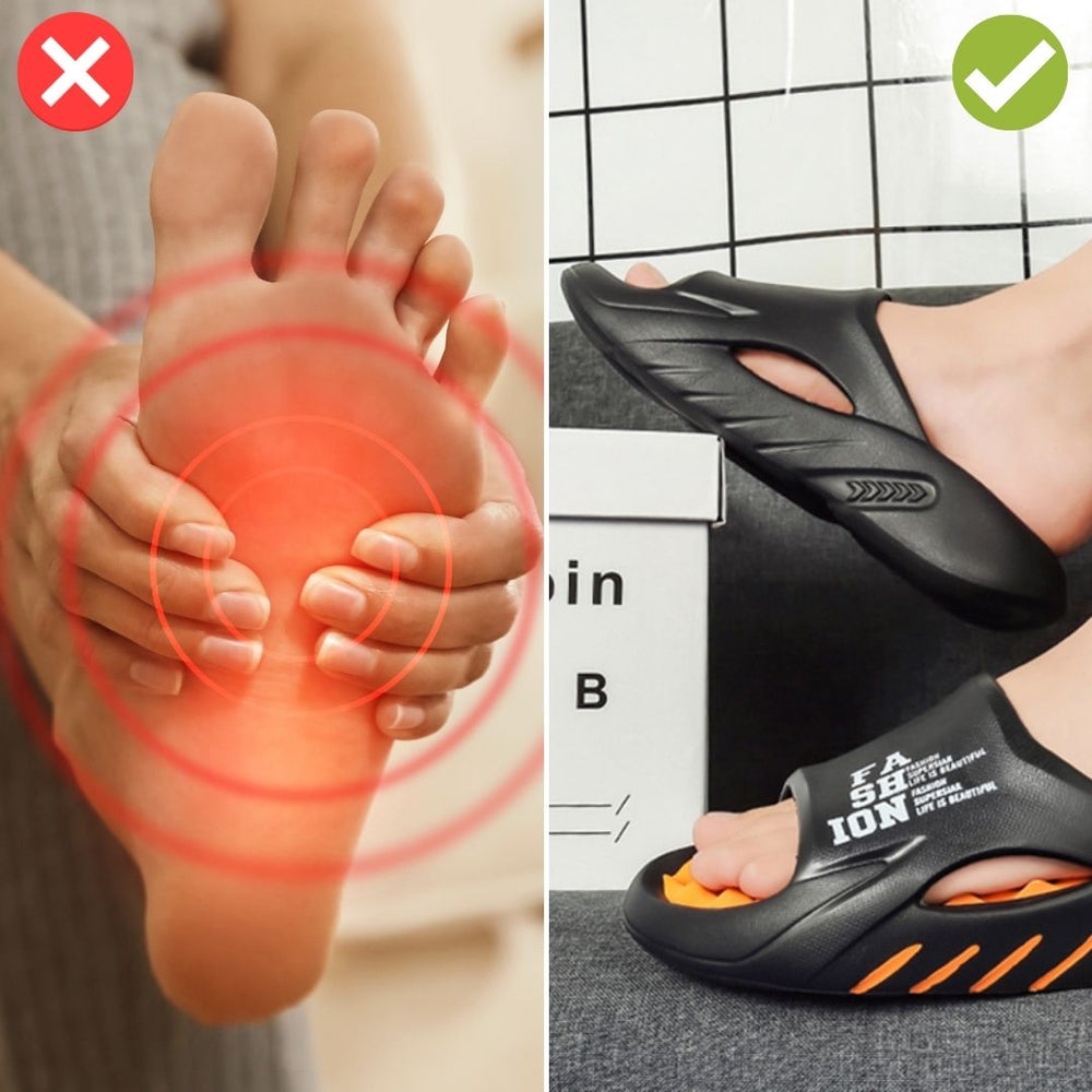 Bequeme orthopädische Hausschuhe für Damen & Herren mit massierenden Noppen; ideal für Wellness & Erholung.