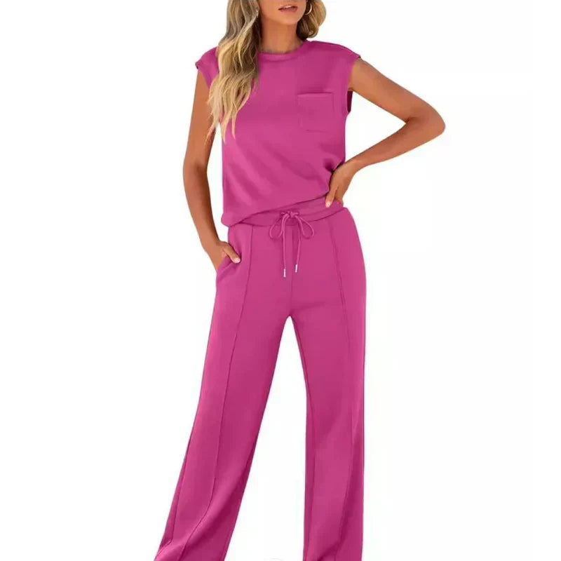 Elegantes ärmelloses Damen Mode Zweiteiler Set, ideal für stilvolle Sommer-Outfits.