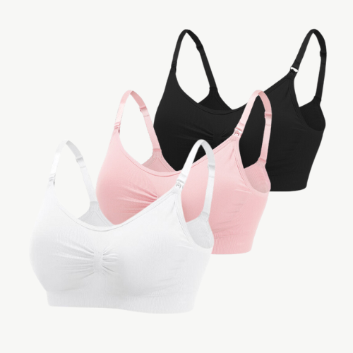 Flexibles 3er-Set Still-BHs für Damen. Nahtlos, atmungsaktiv und bequem für die Stillzeit & Mutterschaft.