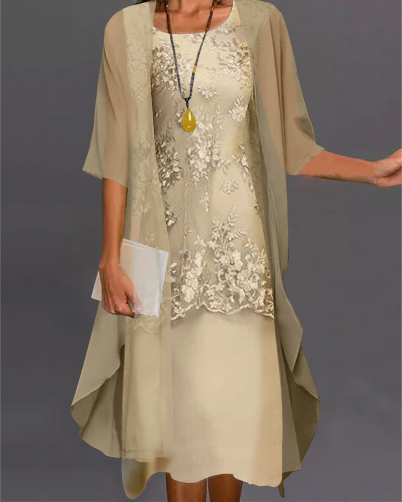 Schickes zweiteiliges Damenkleid, Midi-Länge, perfekt für Hochzeiten & Cocktailpartys. Moderne Abendmode.