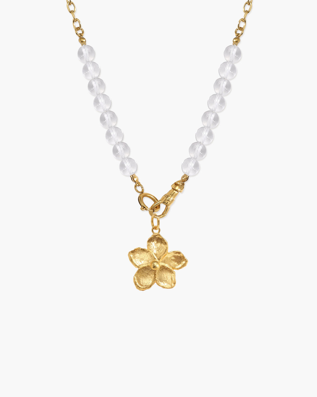 Robuste Damen Halskette: Bergkristall Perlenkette mit Charm Holder aus wasserfestem, hypoallergenem Edelstahl.