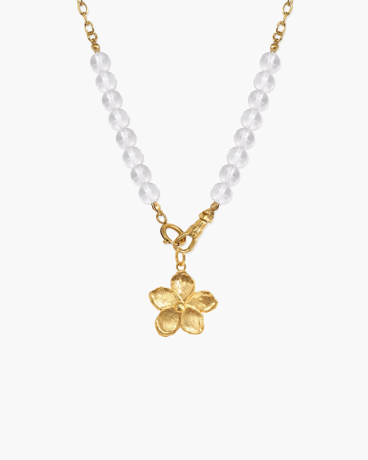 Robuste Damen Halskette: Bergkristall Perlenkette mit Charm Holder aus wasserfestem, hypoallergenem Edelstahl.