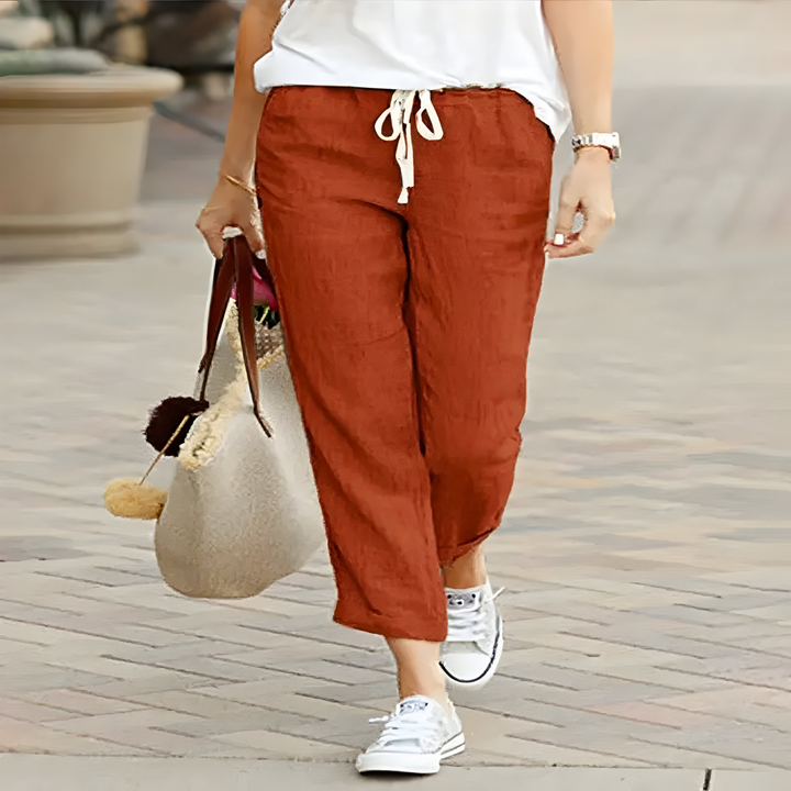 Leichte elegante Damen Sommerhose mit Kordelzug, ideal als bequeme Freizeithose.
