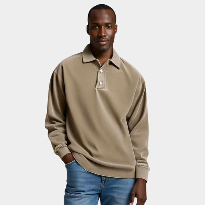 Herren Langarm Vintage-Poloshirt mit Rippbündchen für SmartCasual Look.