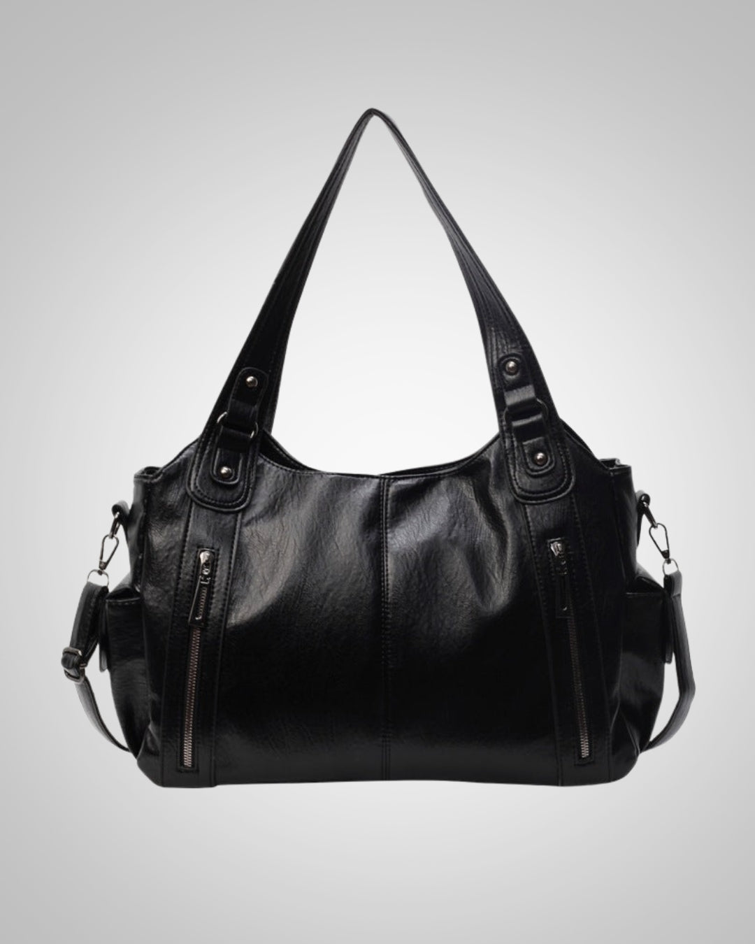 Schwarze Damen Schultertasche mit großem Stauraum. Ideal für Reisen und Freizeit.