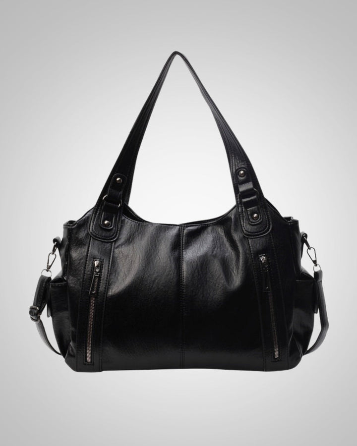Schwarze Damen Schultertasche mit großem Stauraum. Ideal für Reisen und Freizeit.
