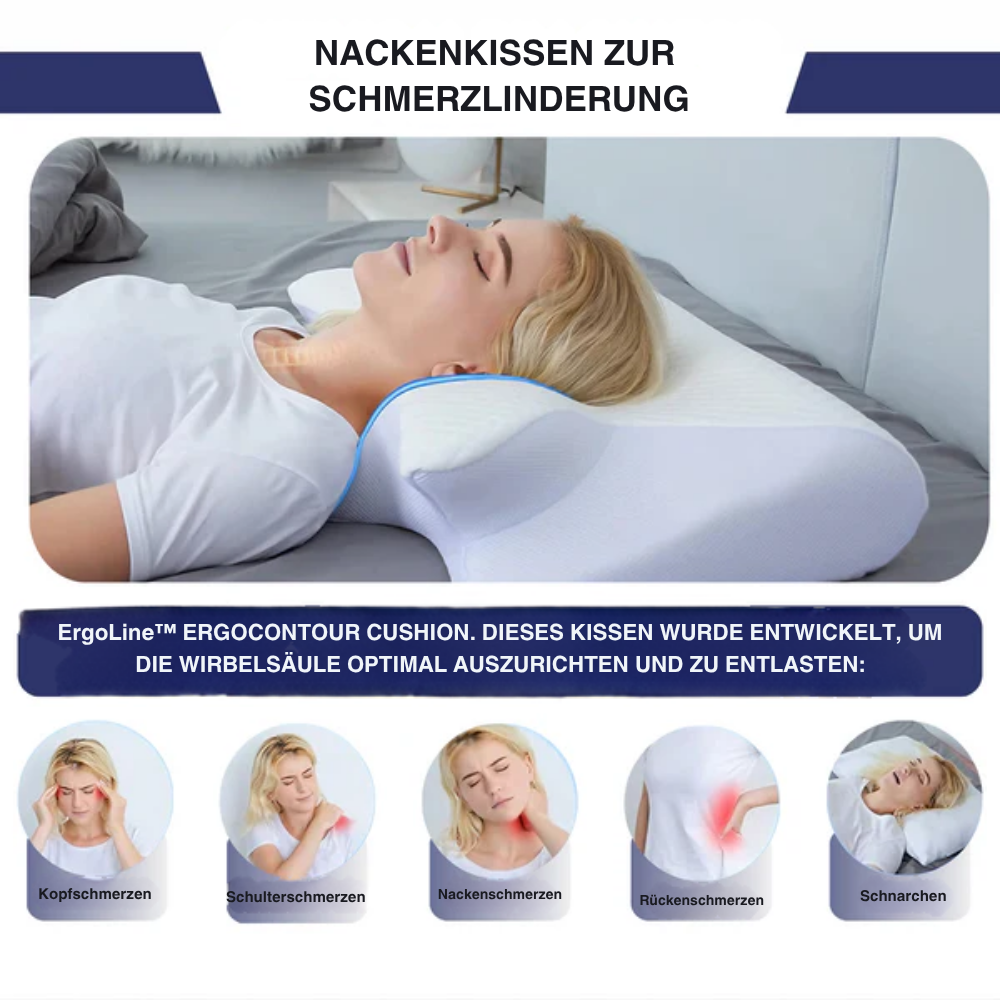 Universal Nackenkissen ErgoPillow: Anpassungsfähiger Memory Schaum, ideal für Rücken-, Seiten- & Bauchschläfer.