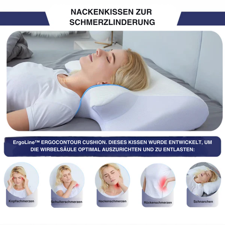Universal Nackenkissen ErgoPillow: Anpassungsfähiger Memory Schaum, ideal für Rücken-, Seiten- & Bauchschläfer.