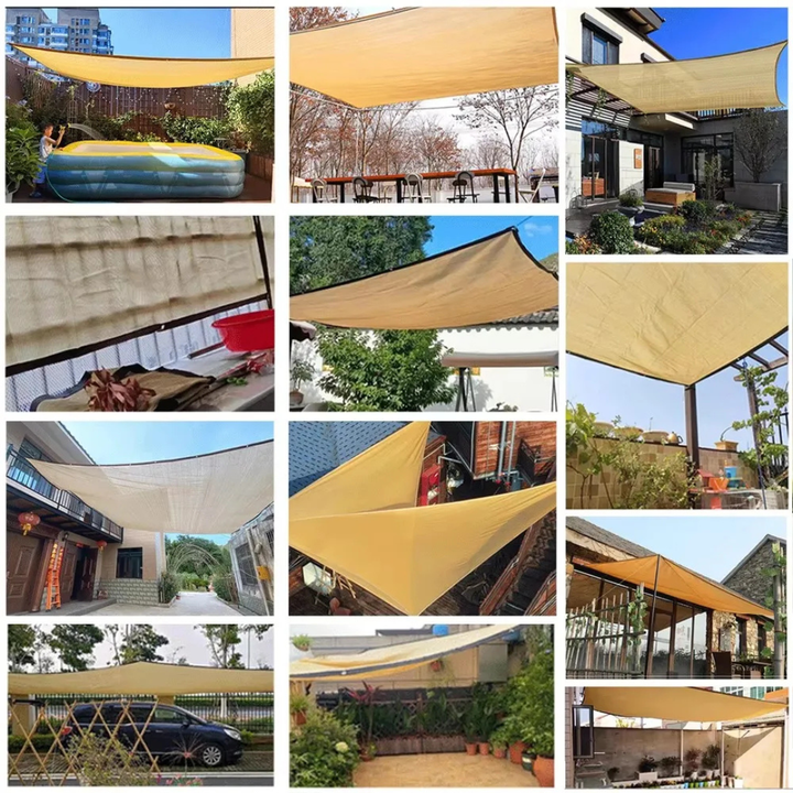 Beiges Sonnenschutznetz für Garten, Terrasse. Bietet starken UV-Schutz und angenehme Kühlung im Outdoor-Bereich.