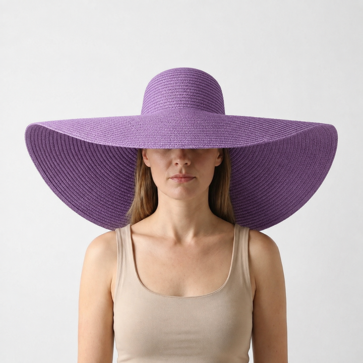 Damen XXL Sonnenhut, Orange, faltbar. Breitkrempig, modisch und funktional für den Sommer.