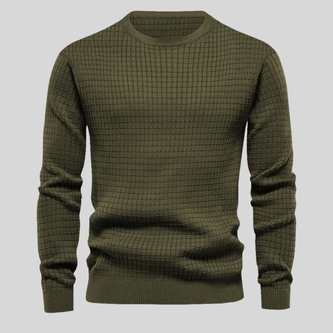 Komfortabler Herren Langarm-Pullover mit Rundhalsausschnitt und gerippten Bündchen. Herbst- & Wintermode.